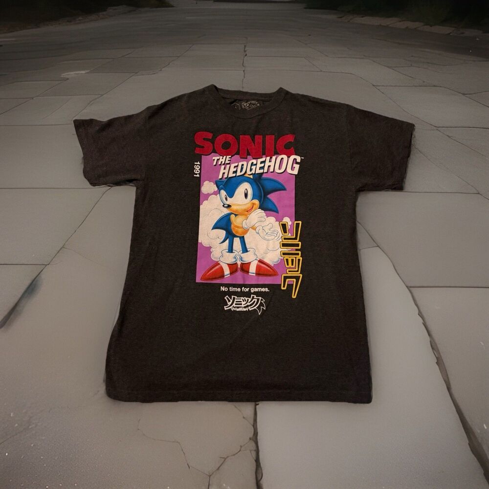 Sonic The Hedgehog Shirt Mens Medium Gray Sega 1991 Graphic No Time For Games